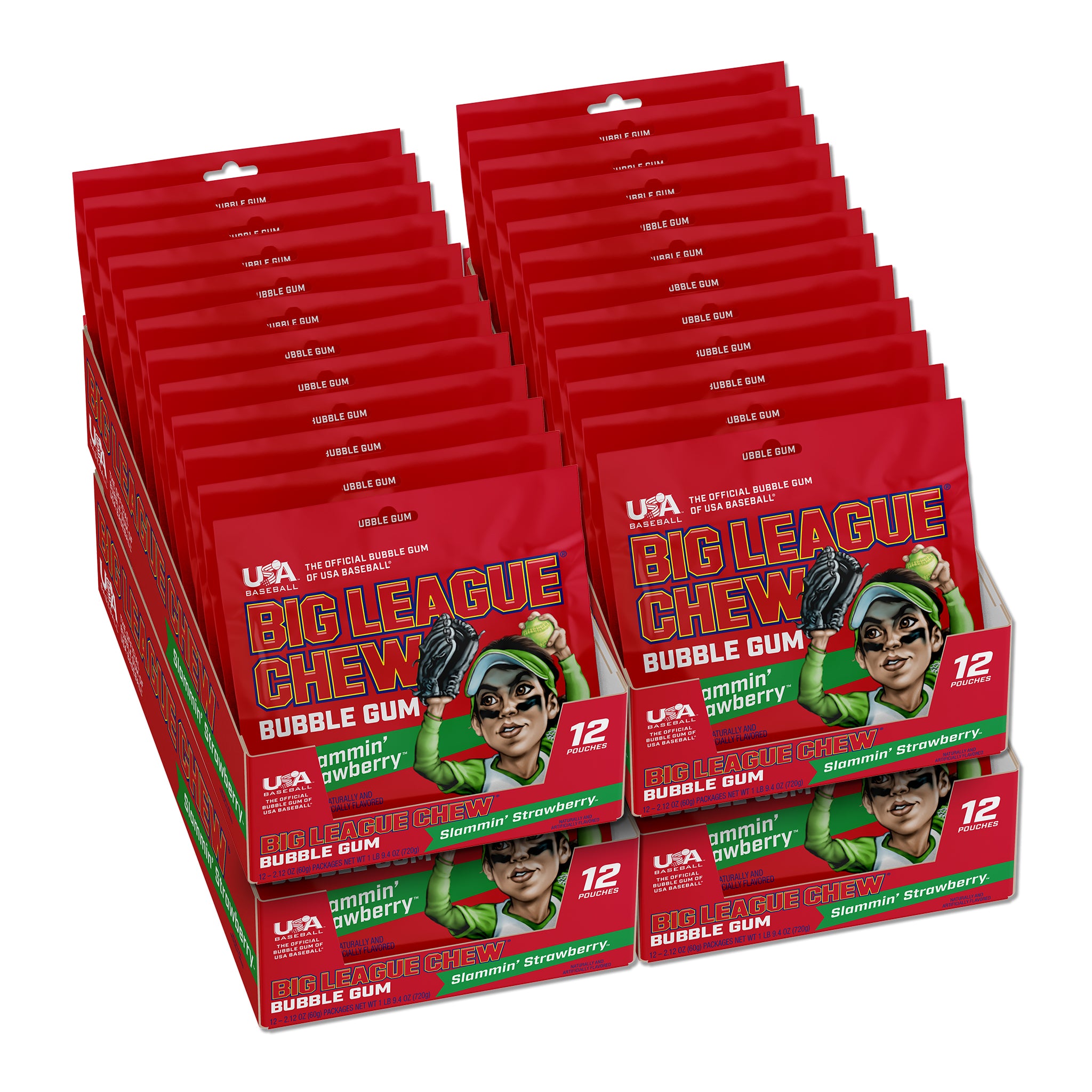 Slammin' strawberry 4ct case - 48 pouches – My Big League Chew