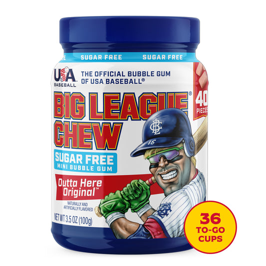 Outta here original sugar free Mini bubble gum to go cups 6ct case - 36 cups